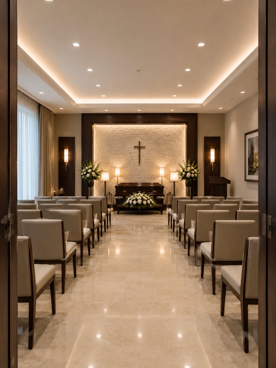 Sala de velación de ServiExequiales, con asientos dispuestos para la familia